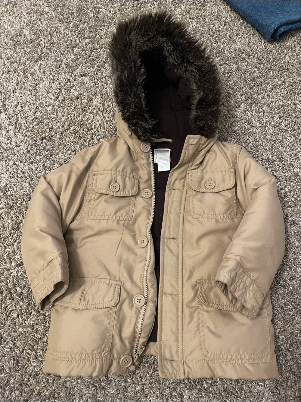 Gymboree Tan Hooded Puffer Coat with Faux Fur Trim 2-3 t